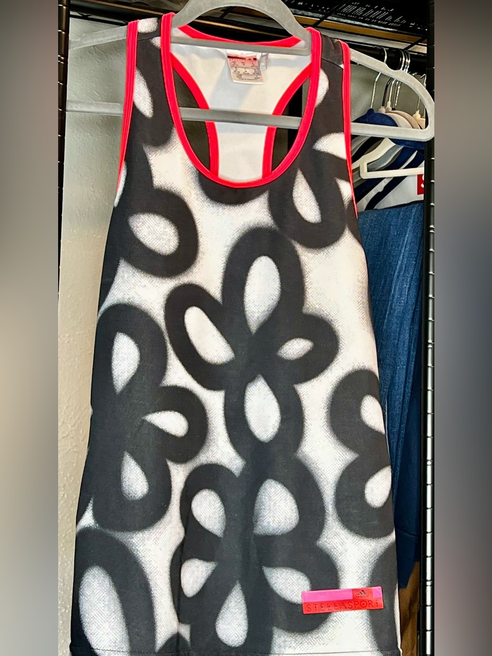 Adidas StellaSport by Stella McCartney Black & White tank with bright Pink Trim